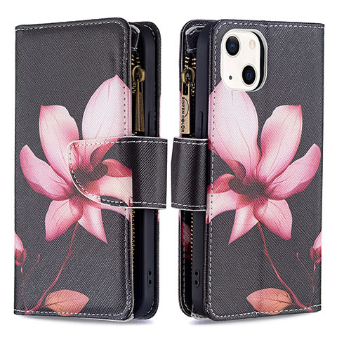 Funda de Cuero Cartera con Soporte Flores Carcasa L03 para Apple iPhone 13 Marron