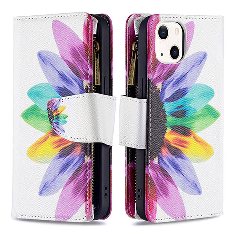 Funda de Cuero Cartera con Soporte Flores Carcasa L03 para Apple iPhone 14 Plus Rosa