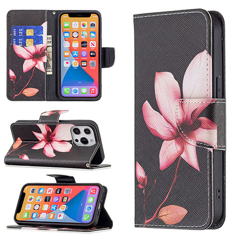 Funda de Cuero Cartera con Soporte Flores Carcasa L07 para Apple iPhone 13 Pro Max Marron