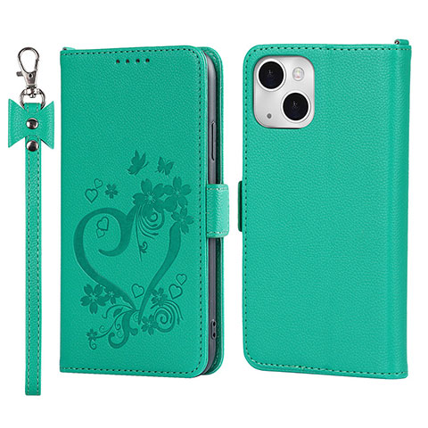 Funda de Cuero Cartera con Soporte Flores Carcasa L16 para Apple iPhone 13 Mini Verde