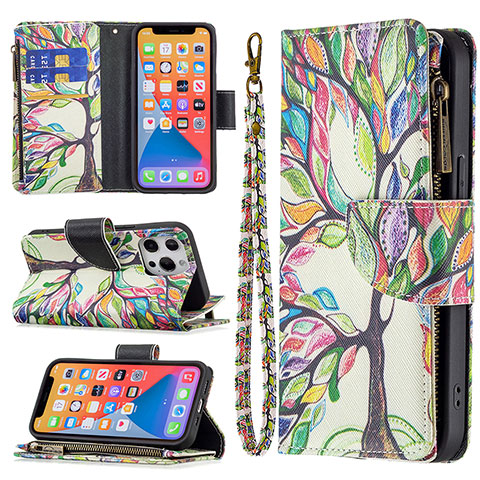 Funda de Cuero Cartera con Soporte Flores Carcasa para Apple iPhone 13 Pro Max Multicolor