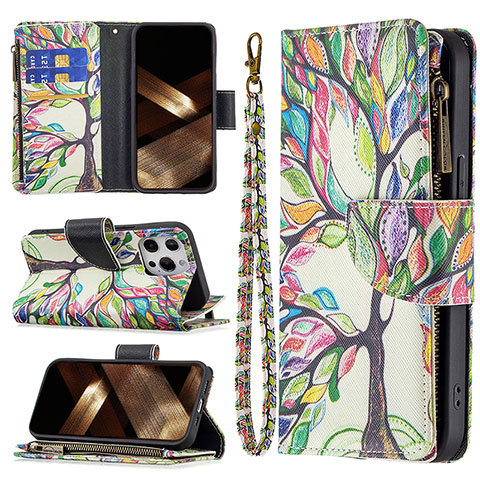 Funda de Cuero Cartera con Soporte Flores Carcasa para Apple iPhone 14 Pro Max Multicolor