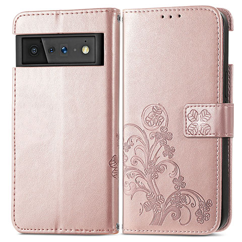 Funda de Cuero Cartera con Soporte Flores Carcasa para Google Pixel 6 Pro 5G Oro Rosa