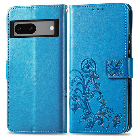 Funda de Cuero Cartera con Soporte Flores Carcasa para Google Pixel 7 5G Azul