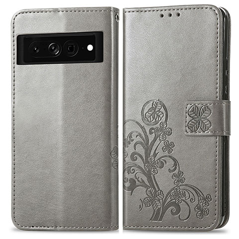 Funda de Cuero Cartera con Soporte Flores Carcasa para Google Pixel 7 Pro 5G Gris