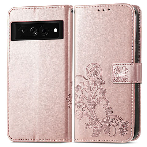 Funda de Cuero Cartera con Soporte Flores Carcasa para Google Pixel 7 Pro 5G Oro Rosa