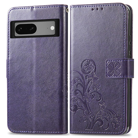 Funda de Cuero Cartera con Soporte Flores Carcasa para Google Pixel 7a 5G Morado