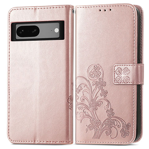 Funda de Cuero Cartera con Soporte Flores Carcasa para Google Pixel 7a 5G Oro Rosa