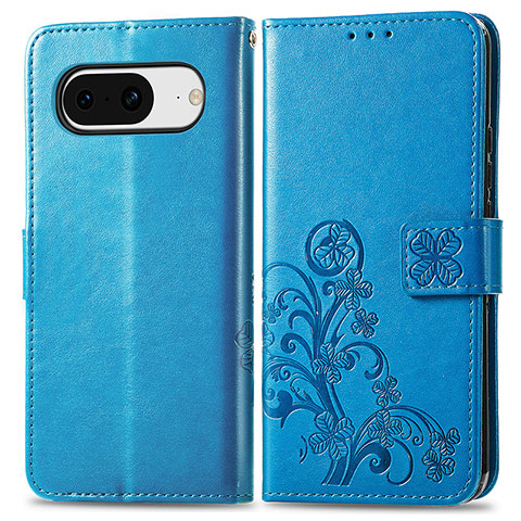 Funda de Cuero Cartera con Soporte Flores Carcasa para Google Pixel 8 5G Azul