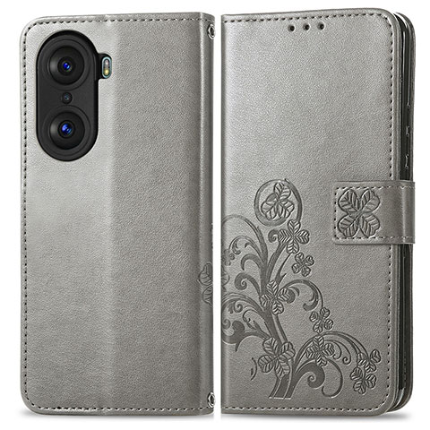 Funda de Cuero Cartera con Soporte Flores Carcasa para Huawei Honor 60 Pro 5G Gris