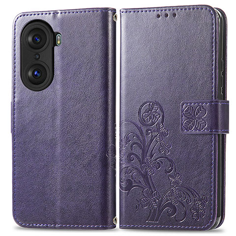 Funda de Cuero Cartera con Soporte Flores Carcasa para Huawei Honor 60 Pro 5G Morado