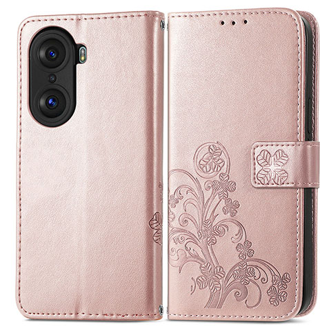 Funda de Cuero Cartera con Soporte Flores Carcasa para Huawei Honor 60 Pro 5G Oro Rosa