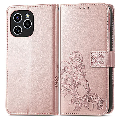 Funda de Cuero Cartera con Soporte Flores Carcasa para Huawei Honor 60 SE 5G Oro Rosa