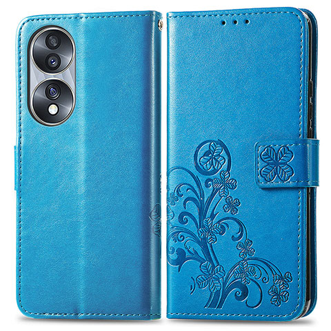 Funda de Cuero Cartera con Soporte Flores Carcasa para Huawei Honor 70 5G Azul