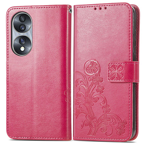 Funda de Cuero Cartera con Soporte Flores Carcasa para Huawei Honor 70 5G Rosa Roja