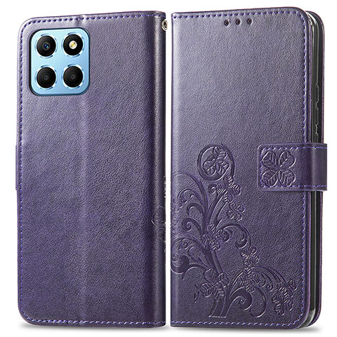 Funda de Cuero Cartera con Soporte Flores Carcasa para Huawei Honor 70 Lite 5G Morado