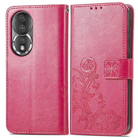 Funda de Cuero Cartera con Soporte Flores Carcasa para Huawei Honor 80 5G Rosa Roja