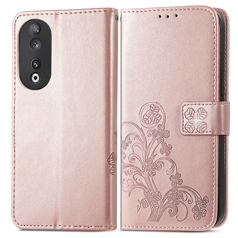 Funda de Cuero Cartera con Soporte Flores Carcasa para Huawei Honor 90 5G Oro Rosa