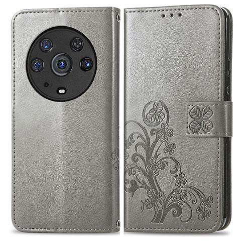 Funda de Cuero Cartera con Soporte Flores Carcasa para Huawei Honor Magic3 Pro 5G Gris