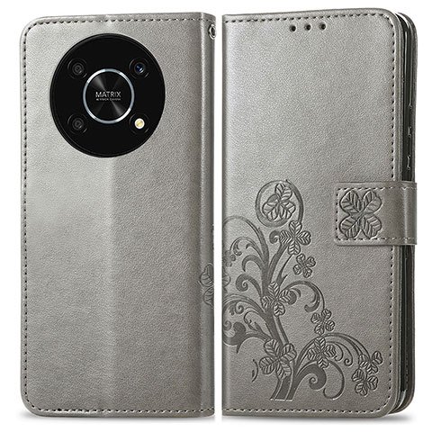 Funda de Cuero Cartera con Soporte Flores Carcasa para Huawei Honor Magic4 Lite 5G Gris