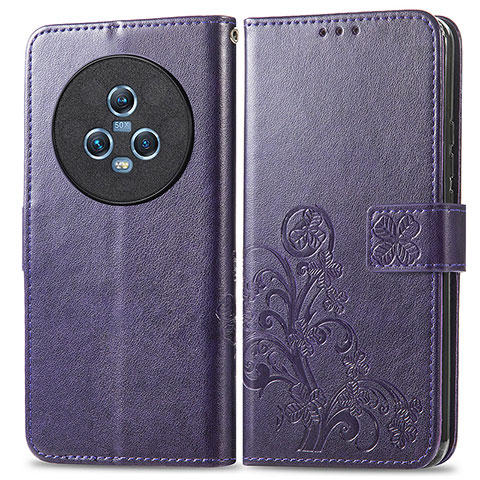 Funda de Cuero Cartera con Soporte Flores Carcasa para Huawei Honor Magic5 5G Morado