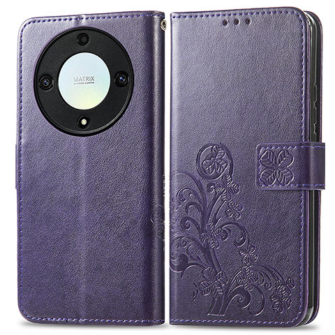 Funda de Cuero Cartera con Soporte Flores Carcasa para Huawei Honor Magic5 Lite 5G Morado