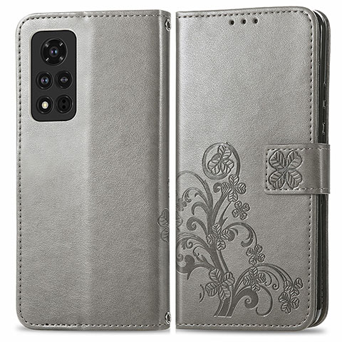 Funda de Cuero Cartera con Soporte Flores Carcasa para Huawei Honor V40 5G Gris