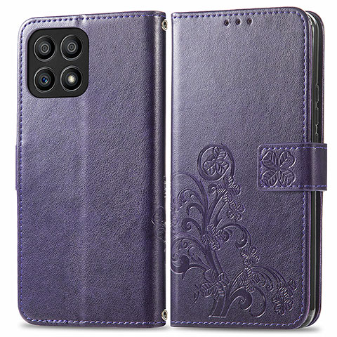 Funda de Cuero Cartera con Soporte Flores Carcasa para Huawei Honor X30i Morado