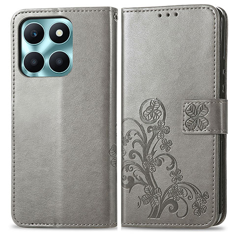 Funda de Cuero Cartera con Soporte Flores Carcasa para Huawei Honor X6a Gris