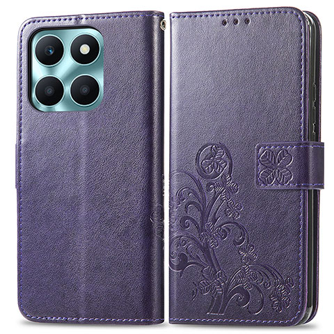 Funda de Cuero Cartera con Soporte Flores Carcasa para Huawei Honor X6a Morado