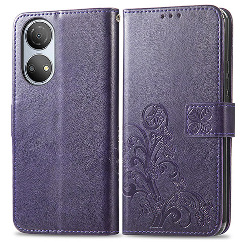 Funda de Cuero Cartera con Soporte Flores Carcasa para Huawei Honor X7 Morado