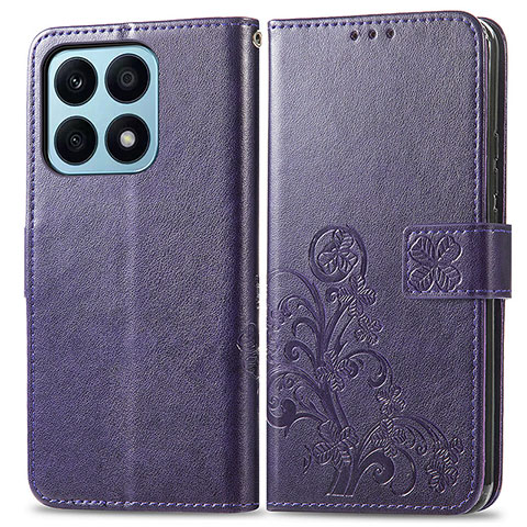 Funda de Cuero Cartera con Soporte Flores Carcasa para Huawei Honor X8a 4G Morado