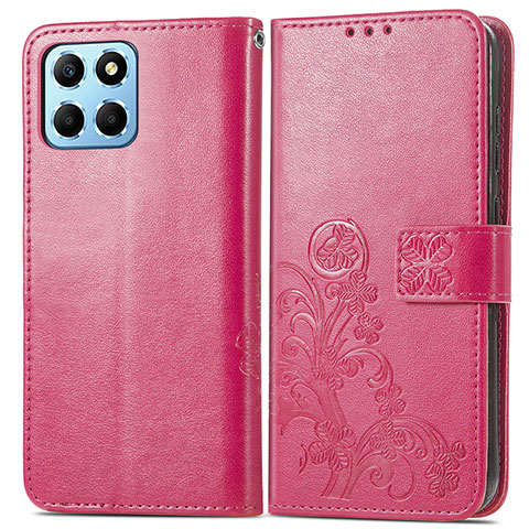 Funda de Cuero Cartera con Soporte Flores Carcasa para Huawei Honor X8a 5G Rosa Roja