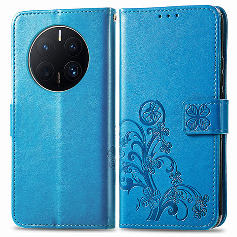 Funda de Cuero Cartera con Soporte Flores Carcasa para Huawei Mate 50 Pro Azul