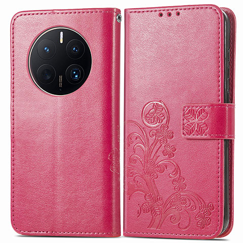 Funda de Cuero Cartera con Soporte Flores Carcasa para Huawei Mate 50 Pro Rosa Roja