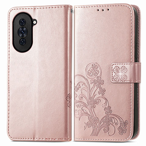 Funda de Cuero Cartera con Soporte Flores Carcasa para Huawei Nova 10 Oro Rosa