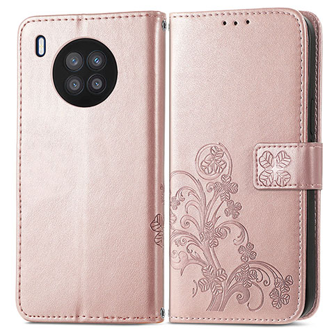 Funda de Cuero Cartera con Soporte Flores Carcasa para Huawei Nova 8i Oro Rosa