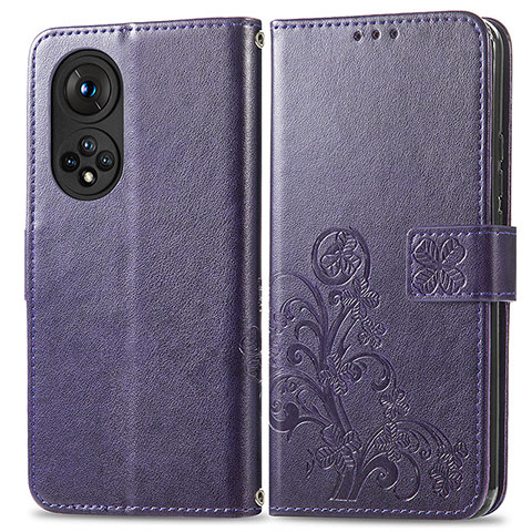 Funda de Cuero Cartera con Soporte Flores Carcasa para Huawei Nova 9 Morado