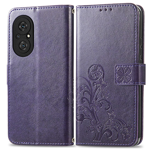 Funda de Cuero Cartera con Soporte Flores Carcasa para Huawei Nova 9 SE Morado