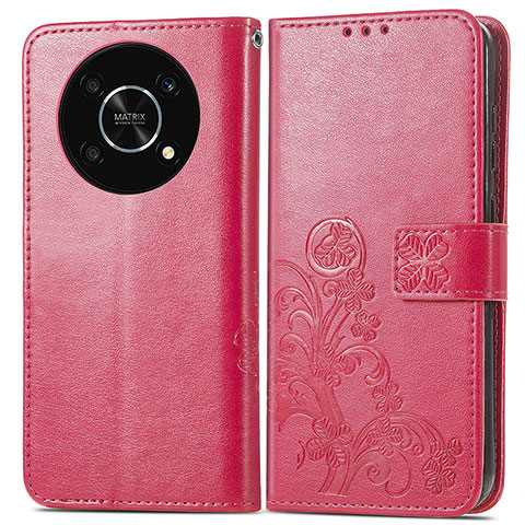 Funda de Cuero Cartera con Soporte Flores Carcasa para Huawei Nova Y90 Rosa Roja