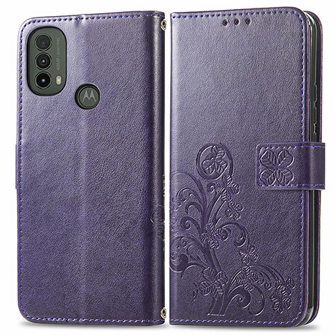 Funda de Cuero Cartera con Soporte Flores Carcasa para Motorola Moto E20 Morado