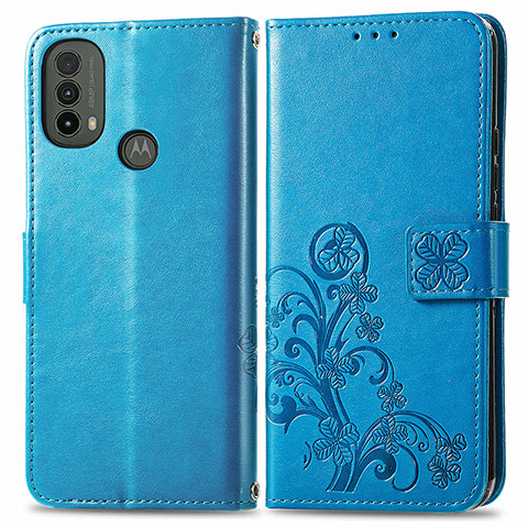 Funda de Cuero Cartera con Soporte Flores Carcasa para Motorola Moto E30 Azul