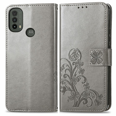 Funda de Cuero Cartera con Soporte Flores Carcasa para Motorola Moto E30 Gris