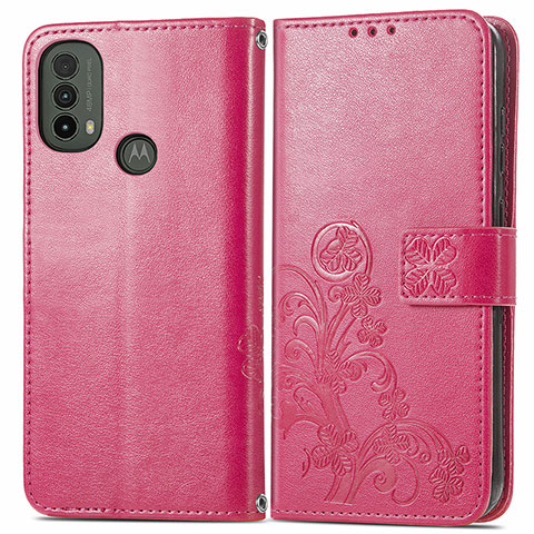 Funda de Cuero Cartera con Soporte Flores Carcasa para Motorola Moto E30 Rojo