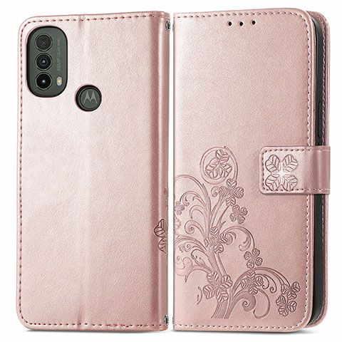 Funda de Cuero Cartera con Soporte Flores Carcasa para Motorola Moto E30 Rosa