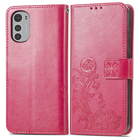 Funda de Cuero Cartera con Soporte Flores Carcasa para Motorola Moto E32 Rojo