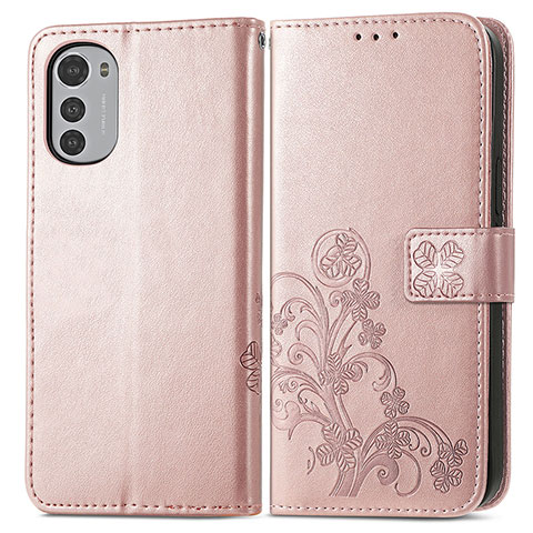 Funda de Cuero Cartera con Soporte Flores Carcasa para Motorola Moto E32 Rosa