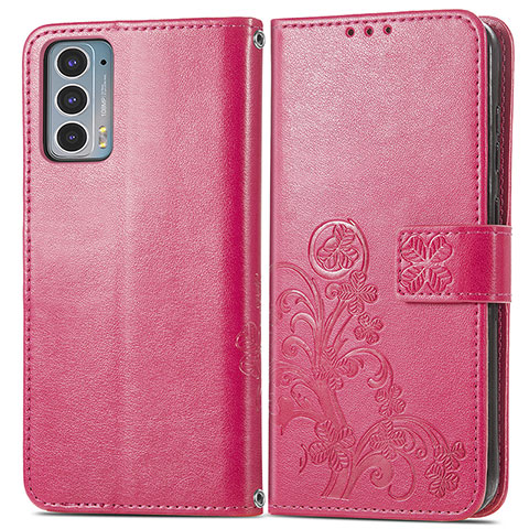 Funda de Cuero Cartera con Soporte Flores Carcasa para Motorola Moto Edge 20 5G Rojo