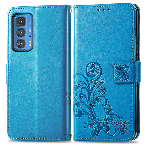 Funda de Cuero Cartera con Soporte Flores Carcasa para Motorola Moto Edge 20 Pro 5G Azul