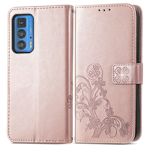 Funda de Cuero Cartera con Soporte Flores Carcasa para Motorola Moto Edge 20 Pro 5G Rosa